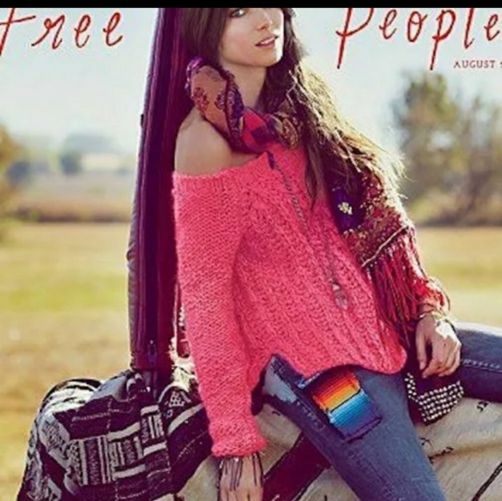 Rare Free People Off Shoulder Sweater Pink Knit